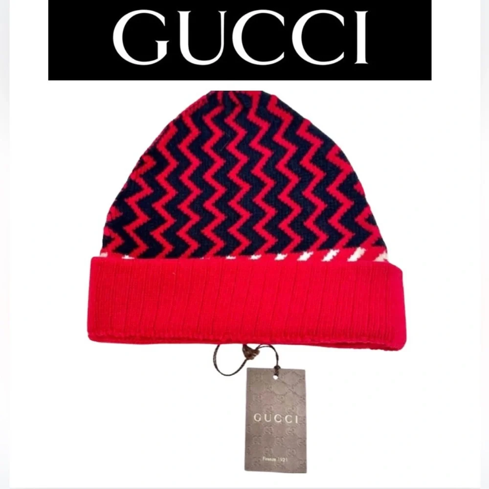 GUCCI Wool Zig Zag Knit Beanie, Unisex. NWT